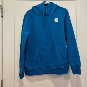 Carhartt Boys Blue Relaxed Fit Logo Hoodie Sweatshirt Size Large 12-14